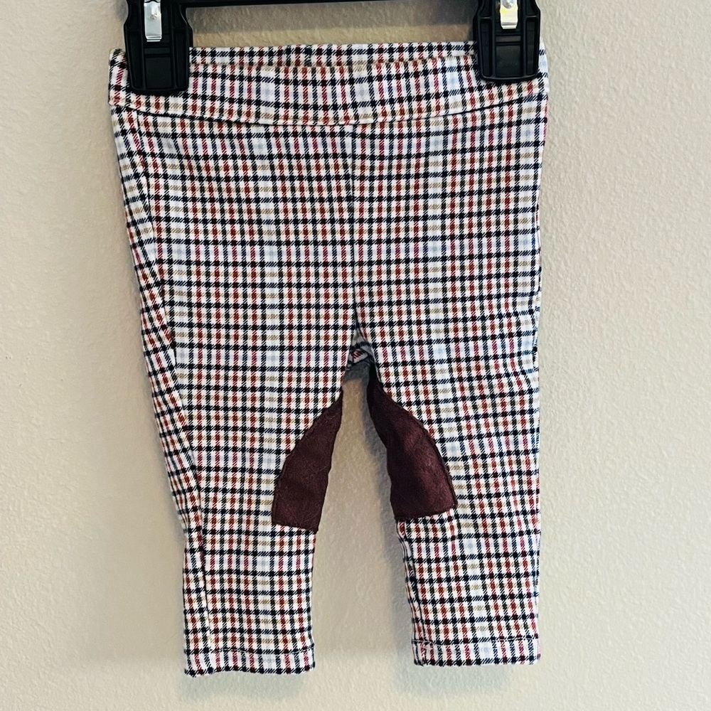 3-6m Janie & jack plaid pull on riding pant with quilted faux suede patches EUC